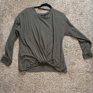 Stylish Olive Long Sleeve Knot Top